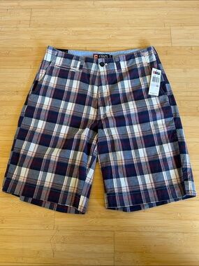 Chaps Men’s Navy, White & Red Plaid Flat Front Shorts
